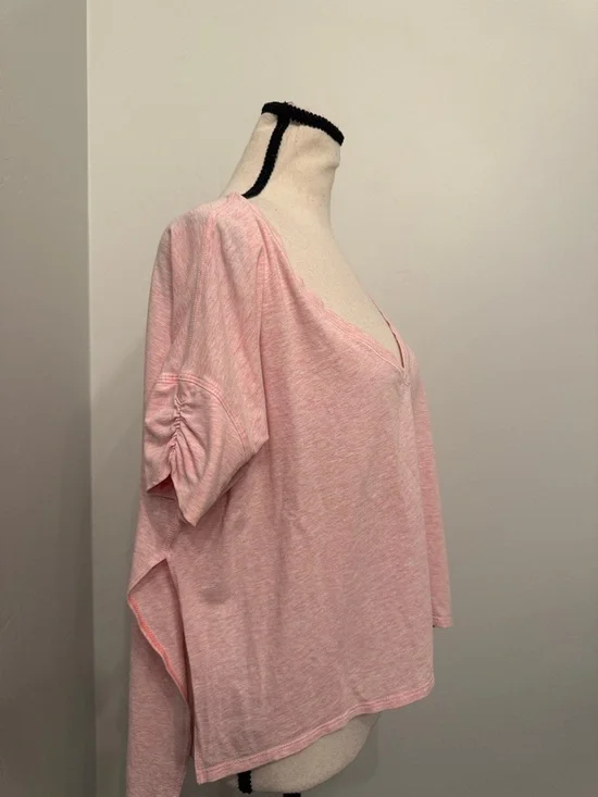 Lululemon My Mantra Tee Pink V Neck Short Sleeve High Low Side Slit XL Read - Picture 2 of 6